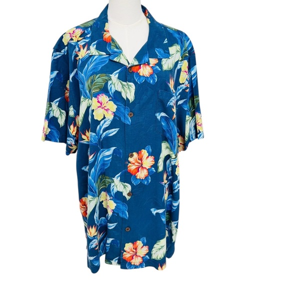 Tommy Bahama 100% Silk Men XXL Hawaiian Shirt Blue Floral Camp Button Front - Picture 7 of 12